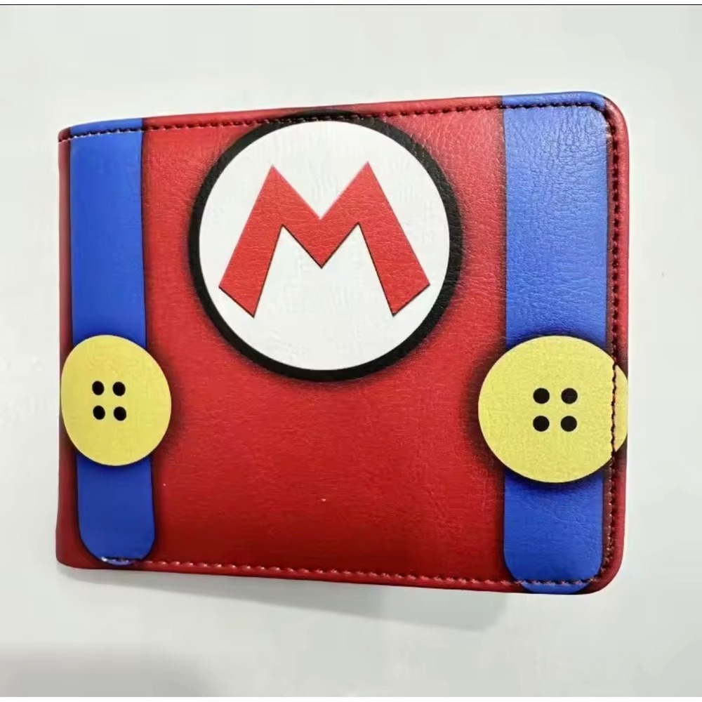 Super Mario Bifold Wallet PU Red Blue Mario Logo Buttons Fan Gear‎